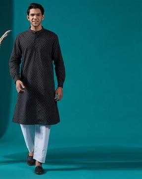 printed long kurta with patch pocket