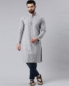 printed long kurta with patch pocket