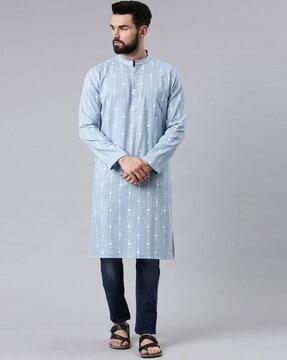 printed long kurta with patch pocket