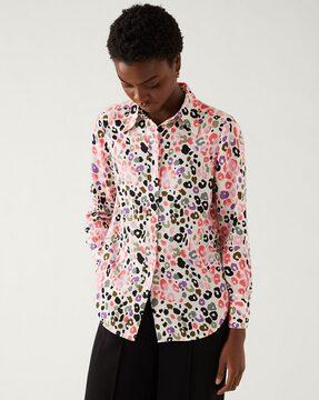 printed long-sleeve shirt with spread collar