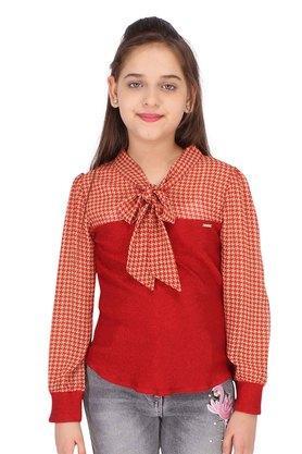 printed lurex & georgette printed girls top - red