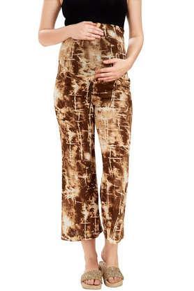 printed lycra regular fit women's pants - brown