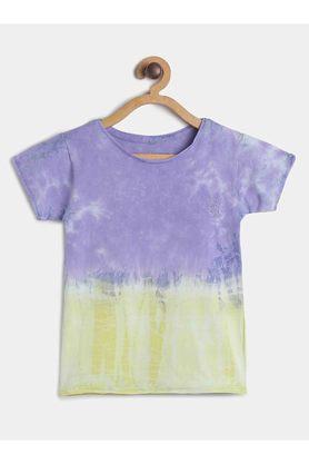 printed lycra round neck girls top - purple