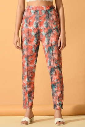 printed lycra slim fit women's trousers - multi