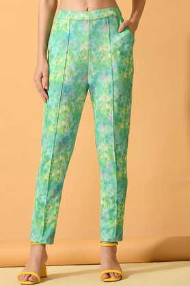 printed lycra slim fit women's trousers - multi