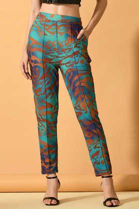 printed lycra slim fit women's trousers - multi