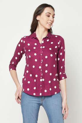 printed lyocell collared women's shirt - magenta