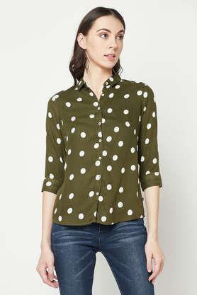 printed lyocell collared women's shirt - olive