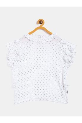 printed lyocell round neck girls top - white