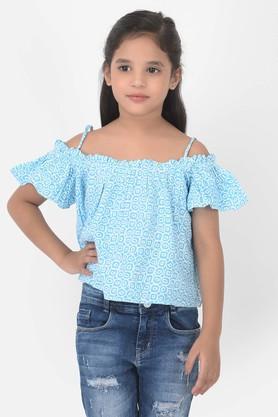 printed lyocell shoulder straps girls top - blue