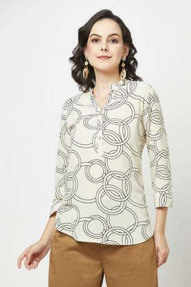printed lyocell v neck women's top - fawn