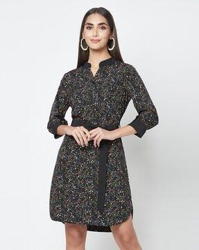 printed mandarin collar dress