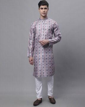 printed mandarin-collar kurta