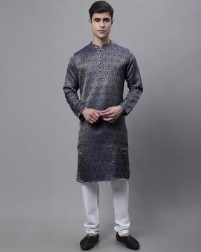 printed mandarin-collar kurta