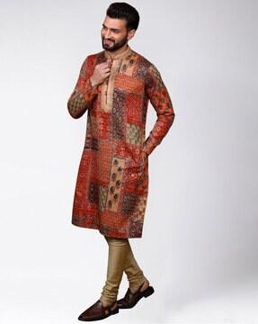 printed mandarin collar kurta