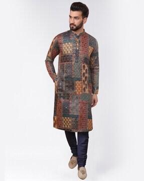 printed mandarin collar kurta