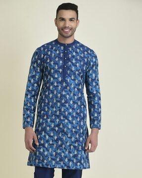 printed mandarin-collar kurta