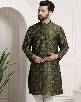 printed mandarin-collar kurta