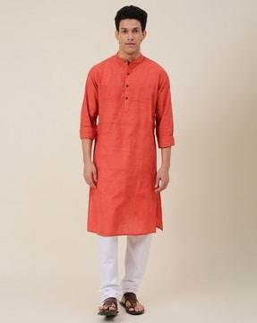 printed mandarin-collar long kurta