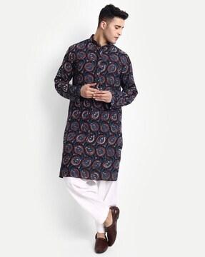 printed mandarin-collar long kurta