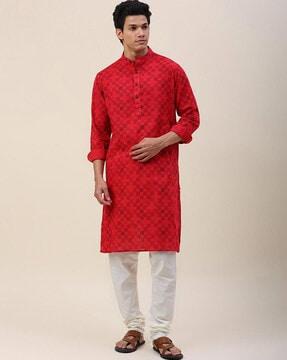 printed mandarin-collar long kurta