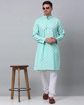 printed mandarin-collar long kurta