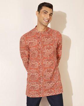 printed mandarin-collar short kurta