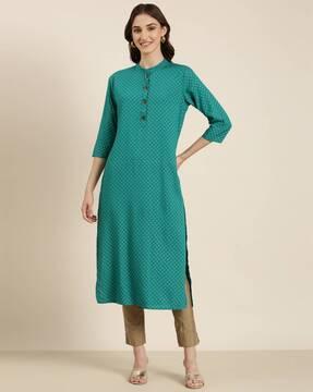 printed mandarin-collar straight kurta