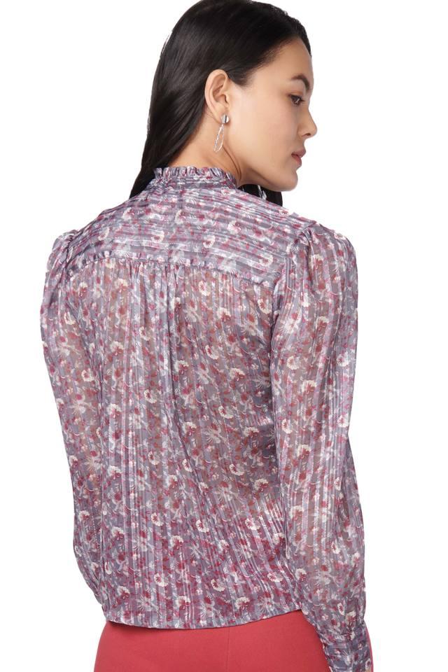 printed mandarin neck polyester womens formal wear shirt