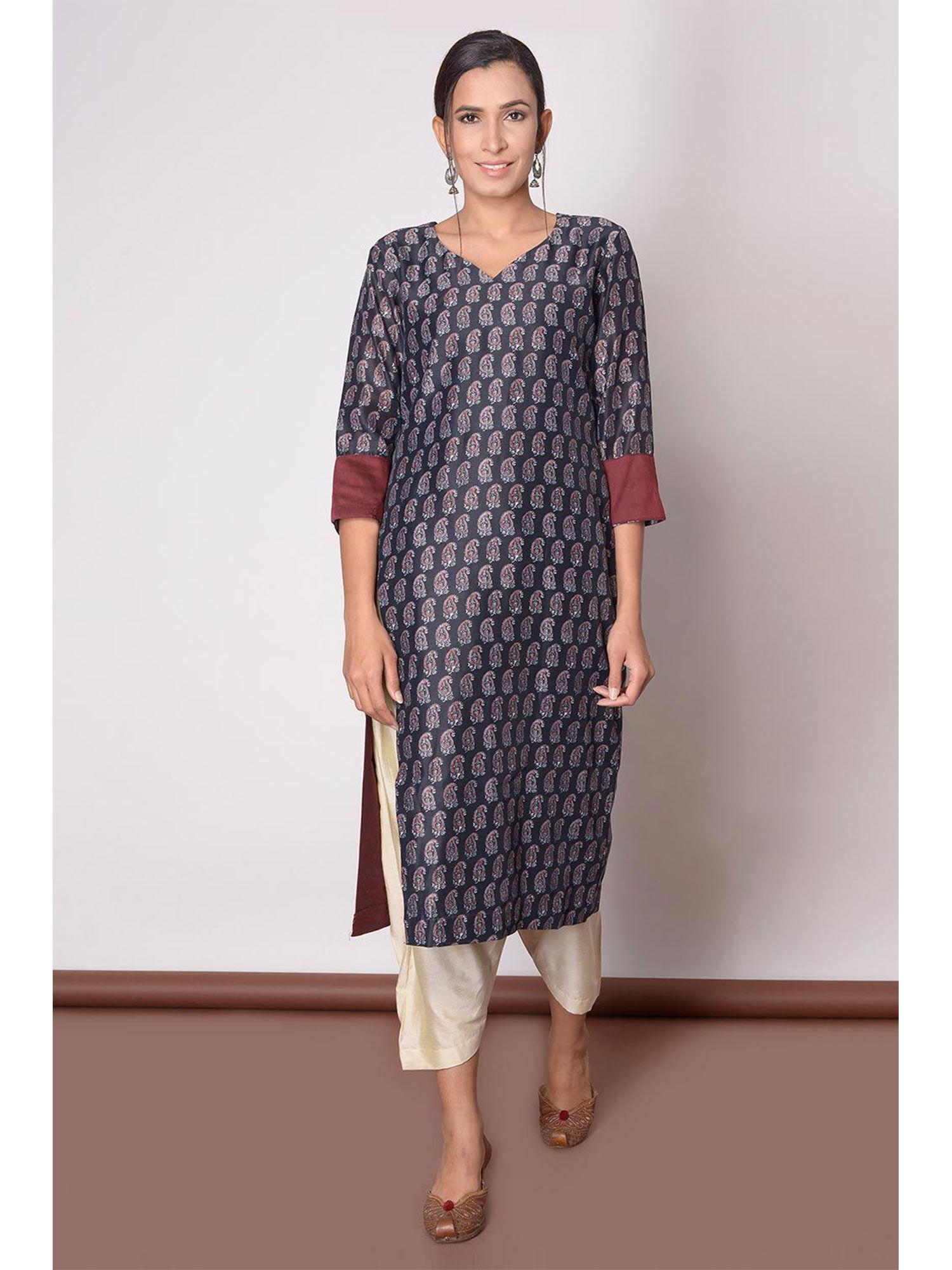 printed marron kurti