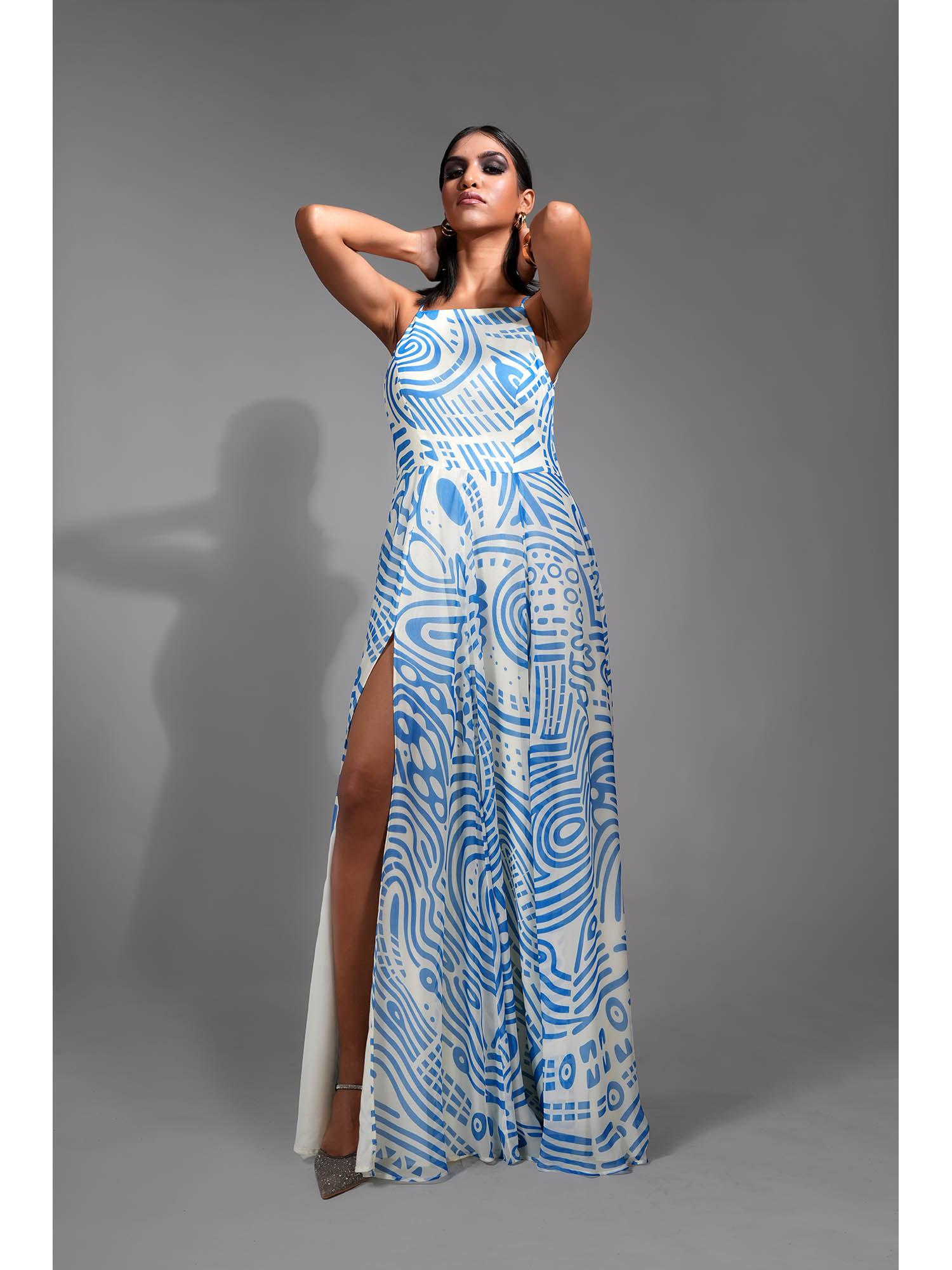 printed maxi dress cerulean blue