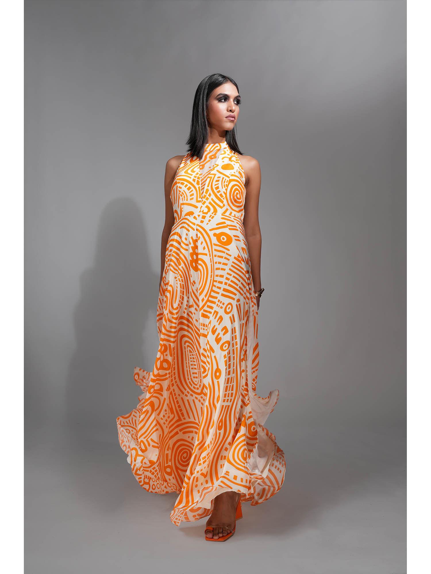 printed maxi dress tangerine orange