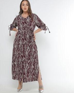 printed maxi dress with fabric belt