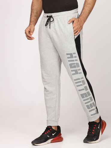 printed men athleisure activewear sportswear white track pants