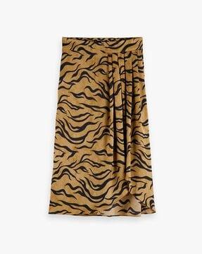 printed mid rise pleated a-line skirt