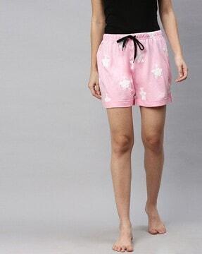 printed mid-rise shorts with drawstring waistband