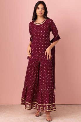 printed mid thigh georgette woven women's kurta set - red