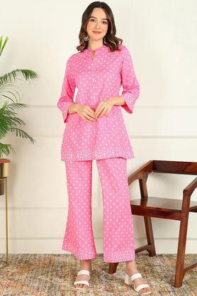 printed mid thigh rayon woven women's kurta set - pink