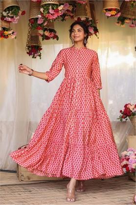 printed modal mandarin women's gown - pink