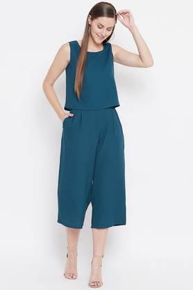 printed modal regular fit women's jumpsuit - teal