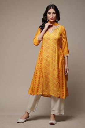 printed modal round neck women's salwar kurta dupatta set - mango