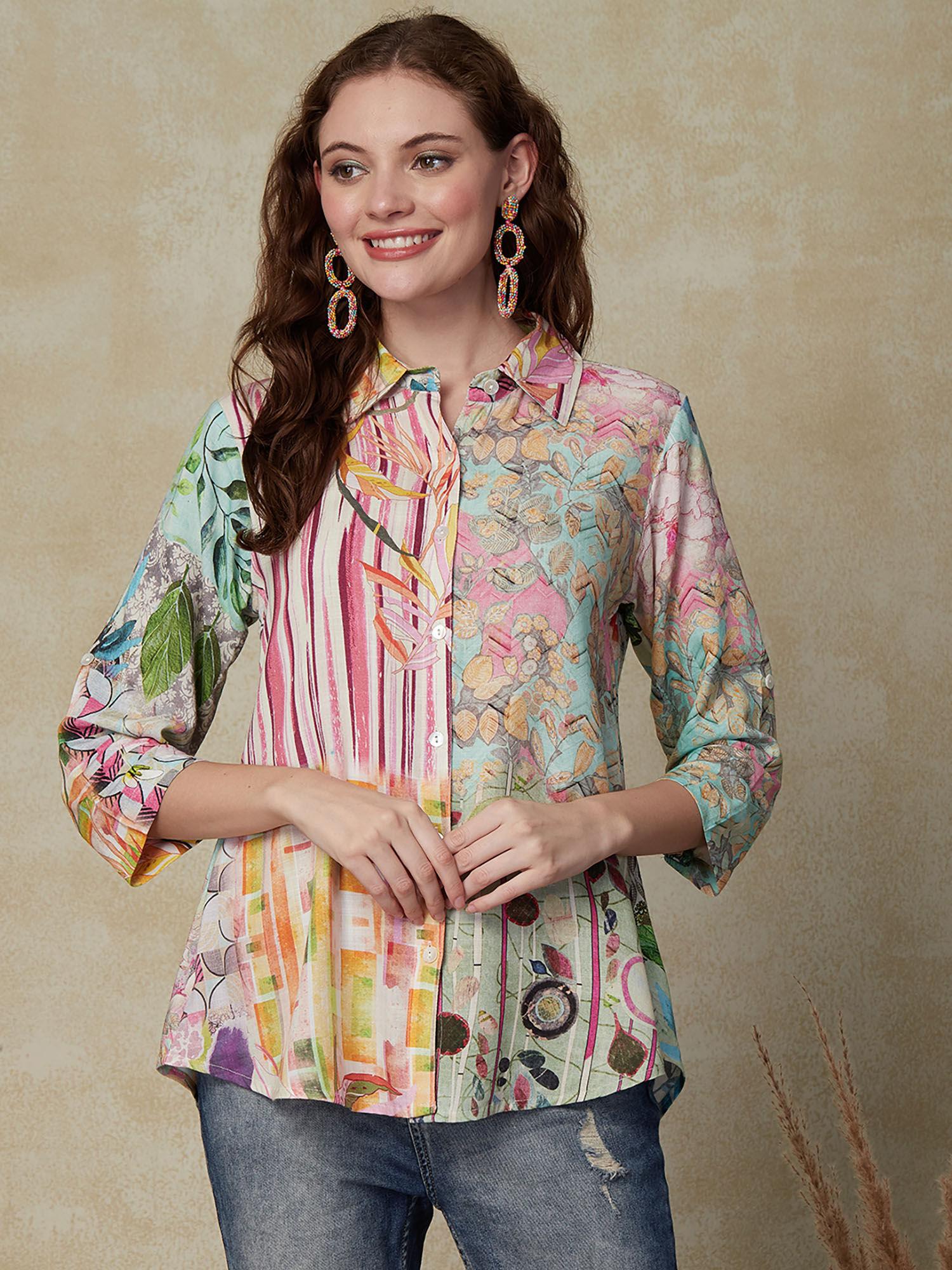 printed mother-of-pearl buttoned shirt - multi