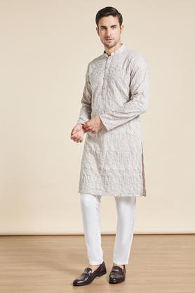 printed muslin mens festive wear kurta - grey