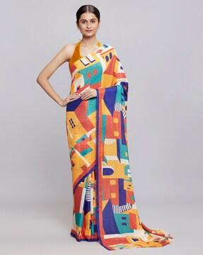 printed muslin saree