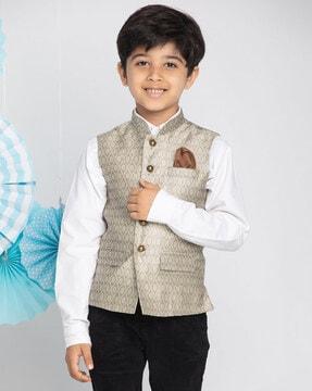 printed nehru jacket with inserted pockets