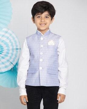printed nehru jacket with inserted pockets