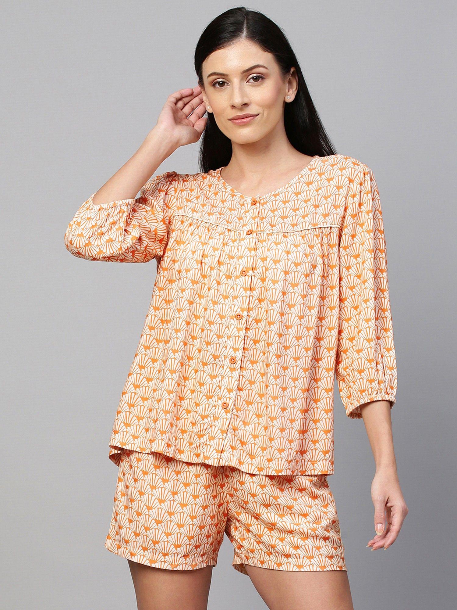 printed night suit - coral