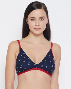 printed non-padded medium coverage non-wired plunge bra