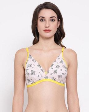 printed non-padded medium coverage non-wired plunge bra