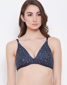 printed non-padded medium coverage non-wired plunge bra